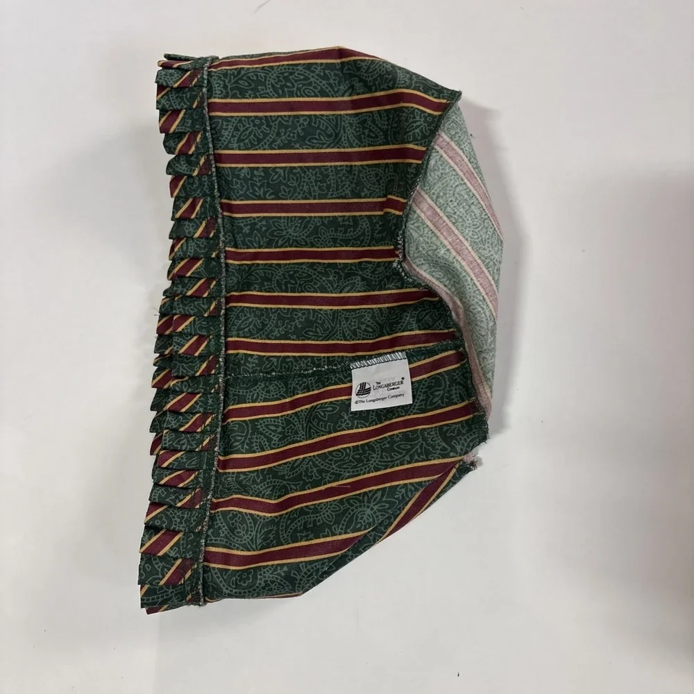 Longaberger darning basket liner. Emerald green red stripe PLUS 2 Liners 6.5x9